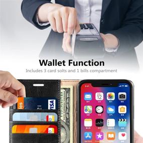 img 2 attached to 📱 Belemay iPhone X Wallet Case: Cowhide Leather Folio with RFID Blocking, Card Holder, Kickstand, Cash Pocket - Stylish Flip Cover for iPhone X/10 (Black)