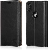 📱 belemay iphone x wallet case: cowhide leather folio with rfid blocking, card holder, kickstand, cash pocket - stylish flip cover for iphone x/10 (black) logo