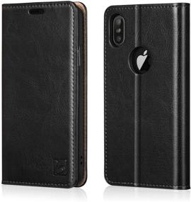 img 4 attached to 📱 Belemay iPhone X Wallet Case: Cowhide Leather Folio with RFID Blocking, Card Holder, Kickstand, Cash Pocket - Stylish Flip Cover for iPhone X/10 (Black)