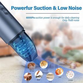 img 3 attached to 🚗 Portable Rechargeable Car Vacuum Cleaner: Mini Cordless Handheld Dust Buster with LED & SOS Light, Carrying Pouch & Stainless Steel HEPA Filter