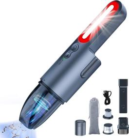 img 4 attached to 🚗 Portable Rechargeable Car Vacuum Cleaner: Mini Cordless Handheld Dust Buster with LED & SOS Light, Carrying Pouch & Stainless Steel HEPA Filter