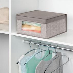 img 2 attached to 📦 mDesign Soft Stackable Fabric Closet Storage Organizer Bin 8 Pack - Clear Window, Attached Lid - Linen Textured Print