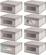 📦 mdesign soft stackable fabric closet storage organizer bin 8 pack - clear window, attached lid - linen textured print logo