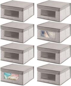 img 4 attached to 📦 mDesign Soft Stackable Fabric Closet Storage Organizer Bin 8 Pack - Clear Window, Attached Lid - Linen Textured Print