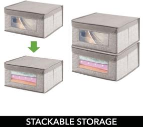 img 1 attached to 📦 mDesign Soft Stackable Fabric Closet Storage Organizer Bin 8 Pack - Clear Window, Attached Lid - Linen Textured Print