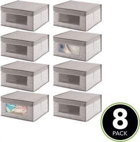 img 3 attached to 📦 mDesign Soft Stackable Fabric Closet Storage Organizer Bin 8 Pack - Clear Window, Attached Lid - Linen Textured Print