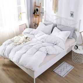 img 2 attached to 🛏️ IKONICASA Lightweight Seersucker Textured Down Comforter Set Ultra Soft Warm Breathable Bedding Comforter All Season, 3 Piece King Size, White