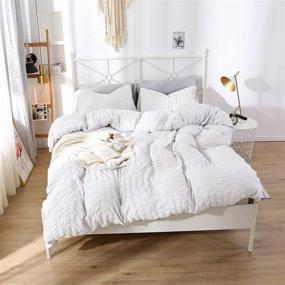 img 3 attached to 🛏️ IKONICASA Lightweight Seersucker Textured Down Comforter Set Ultra Soft Warm Breathable Bedding Comforter All Season, 3 Piece King Size, White