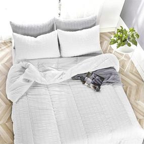 img 1 attached to 🛏️ IKONICASA Lightweight Seersucker Textured Down Comforter Set Ultra Soft Warm Breathable Bedding Comforter All Season, 3 Piece King Size, White