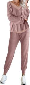 img 4 attached to 👚 LYHNMW Women's Pajama Set 2 Piece Outfit - Waffle Knit V-Neck Sweatsuits Jogger Pants Tracksuits Lounge Set