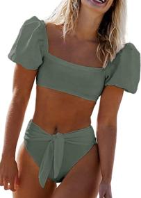 img 4 attached to Dokotoo Swimsuits Sleeves Bandeau Waisted Women's Clothing and Swimsuits & Cover Ups