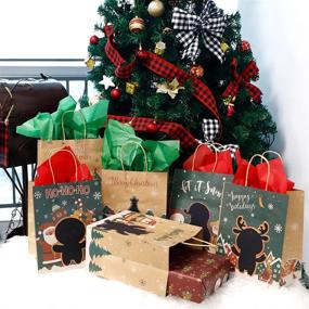 img 1 attached to 🎁 12 Medium Kraft Christmas Gift Bags with Tissue Paper, Wooden Pens - TOMNK Bulk Goody Bags for DIY, Favor Bags, Party Supplies