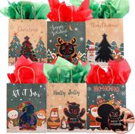 🎁 12 medium kraft christmas gift bags with tissue paper, wooden pens - tomnk bulk goody bags for diy, favor bags, party supplies logo