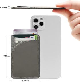 img 2 attached to 📱 Genuine Leather Card Holder with Ring Stand: Gray 1 Cell Phone Credit Card Sleeves for Android & All Smartphones