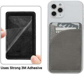 img 1 attached to 📱 Genuine Leather Card Holder with Ring Stand: Gray 1 Cell Phone Credit Card Sleeves for Android & All Smartphones