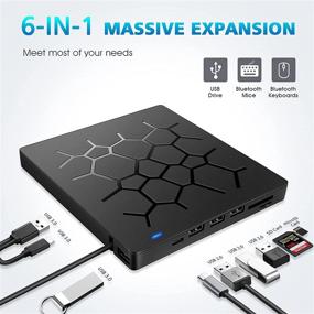 img 1 attached to 📀 UHNDY External DVD Drive with USB 3.0, Type-C CD/DVD Burner for Laptop, Ultra Slim, 4 USB Ports, 2 SD Card Slots, Mac/PC Windows 11/10/8/7 Linux OS-Compatible