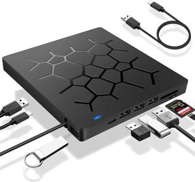 img 4 attached to 📀 UHNDY External DVD Drive with USB 3.0, Type-C CD/DVD Burner for Laptop, Ultra Slim, 4 USB Ports, 2 SD Card Slots, Mac/PC Windows 11/10/8/7 Linux OS-Compatible