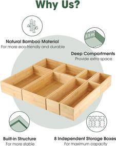 img 1 attached to 🎍 Bamboo Drawer Organizer Utensil Tray - 8 Pcs Kitchen Storage Box with Versatile Dividers for Cutlery, Flatware, and Kitchen Utensils - 4 Sizes of Bins and Containers - Kootek