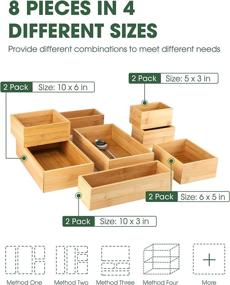 img 3 attached to 🎍 Bamboo Drawer Organizer Utensil Tray - 8 Pcs Kitchen Storage Box with Versatile Dividers for Cutlery, Flatware, and Kitchen Utensils - 4 Sizes of Bins and Containers - Kootek