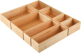 img 4 attached to 🎍 Bamboo Drawer Organizer Utensil Tray - 8 Pcs Kitchen Storage Box with Versatile Dividers for Cutlery, Flatware, and Kitchen Utensils - 4 Sizes of Bins and Containers - Kootek