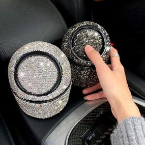 img 1 attached to Stylish Rhinestone Auto Garbage Can with Lid - Small Car Trash Can for Automotive, Home, Office, Kitchen, Bedroom (B)