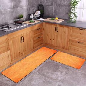 img 1 attached to Gesmatic Farmhouse Kitchen Rugs: Washable Non-Slip Microfiber Mats in Orange Color, Ideal for Coffee & Bathroom Walls - 2 Piece Set