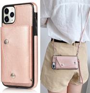 keep your iphone 11 pro safe and secure with luvi's card holder case with multiple strap options in rose gold pu leather logo