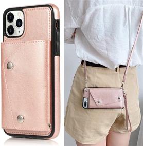 img 4 attached to Keep Your iPhone 11 Pro Safe and Secure with LUVI's Card Holder Case with Multiple Strap Options in Rose Gold PU Leather