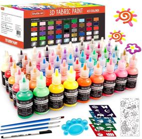 img 4 attached to 🎨 Shuttle Art 45 Colors Fabric Paint Set: Glow in The Dark, Glitter, Metallic Shades for Textile, T-Shirt, Jeans & Glass - Includes Brushes, Palette, Fabric Pen, Stencils & Fabric Sheet