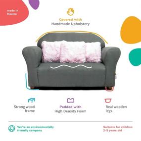 img 1 attached to 🛋️ Keet Plush Kids Sofa Set with Coordinating Pillows, Charcoal/Pink