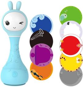 img 4 attached to 🎶 Blue Alilo Smarty Bunny Shake & Tell Musical Toy Rattle for Newborns and Infants - Soother with Lullaby Song Story, Music Player & Games