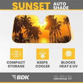 img 3 attached to 🌴 Golden Sunset Beach Front Windshield Sun Shade - Palm Tree Accordion Folding Auto Sunshade for Car Truck SUV - Blocks UV Rays Sun Visor Protector - Keeps Vehicle Cool - 58 x 28 Inch