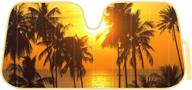 🌴 golden sunset beach front windshield sun shade - palm tree accordion folding auto sunshade for car truck suv - blocks uv rays sun visor protector - keeps vehicle cool - 58 x 28 inch logo