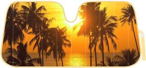 img 4 attached to 🌴 Golden Sunset Beach Front Windshield Sun Shade - Palm Tree Accordion Folding Auto Sunshade for Car Truck SUV - Blocks UV Rays Sun Visor Protector - Keeps Vehicle Cool - 58 x 28 Inch