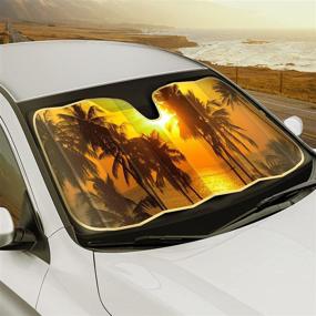 img 1 attached to 🌴 Golden Sunset Beach Front Windshield Sun Shade - Palm Tree Accordion Folding Auto Sunshade for Car Truck SUV - Blocks UV Rays Sun Visor Protector - Keeps Vehicle Cool - 58 x 28 Inch
