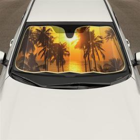img 2 attached to 🌴 Golden Sunset Beach Front Windshield Sun Shade - Palm Tree Accordion Folding Auto Sunshade for Car Truck SUV - Blocks UV Rays Sun Visor Protector - Keeps Vehicle Cool - 58 x 28 Inch