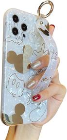 img 4 attached to 🐭 Danzel Cute Case for iPhone 12 Pro Max, Mickey Mouse Cartoon Scattered Cases with Wrist Strap Kickstand, Soft TPU Shockproof Protective Cover, Bling Bronzing Design for Women, Girls