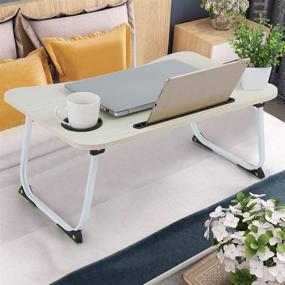 img 2 attached to 🛏️ Convenient Foldable Laptop Desk: Portable Standing Bed Table with Cup Slot & Foldable Legs - Ideal for Breakfast, Reading, or Work (White)