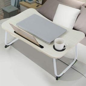 img 3 attached to 🛏️ Convenient Foldable Laptop Desk: Portable Standing Bed Table with Cup Slot & Foldable Legs - Ideal for Breakfast, Reading, or Work (White)