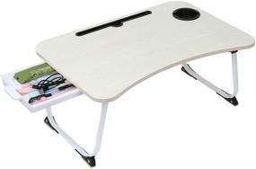 img 4 attached to 🛏️ Convenient Foldable Laptop Desk: Portable Standing Bed Table with Cup Slot & Foldable Legs - Ideal for Breakfast, Reading, or Work (White)