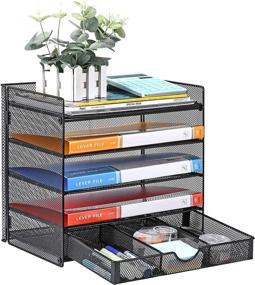 img 4 attached to Veesun Paper Letter Tray Organizer: Mesh Desk File Organizer with Sliding Drawer and 4 Tier Shelf Sorter (Black) - Efficient Office Organization Solution