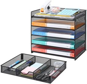 img 3 attached to Veesun Paper Letter Tray Organizer: Mesh Desk File Organizer with Sliding Drawer and 4 Tier Shelf Sorter (Black) - Efficient Office Organization Solution