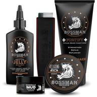 🧔 complete beard kit for men - bossman beard oil jelly, fortify shower conditioner, balm, mustache wax, and comb - enhanced beard softener, growth, and grooming kit (stagecoach) logo