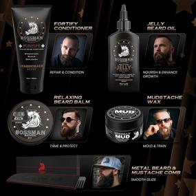 img 1 attached to 🧔 Complete Beard Kit for Men - Bossman Beard Oil Jelly, Fortify Shower Conditioner, Balm, Mustache Wax, and Comb - Enhanced Beard Softener, Growth, and Grooming Kit (Stagecoach)