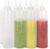 clear plastic condiment squeeze bottles 8 pack 16oz - bpa free, ketchup mustard mayonnaise sauce with flip caps logo