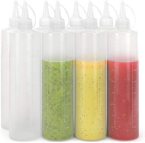 img 4 attached to Clear Plastic Condiment Squeeze Bottles 8 Pack 16oz - BPA Free, Ketchup Mustard Mayonnaise Sauce with Flip Caps