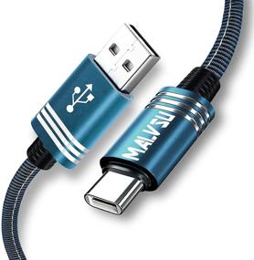 img 4 attached to Быстрозарядный USB-кабель типа C [набор 2 шт, 6 футов и 10 футов], MALVSU, шнур из плетеного нейлона, совместимый с Samsung Galaxy S10 S9 S8 S20 Plus A51 A11, Note 10 9 8, контроллером PS5, USB-зарядкой C (темно-синий)