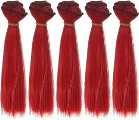 img 2 attached to 🔥 Набор из 5 штук, 15 см х 100 см длинные прямые пламенно-красные термостойкие пряди волос для ручной работы париков для кукол BJD Blythe Pullip