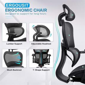 img 3 attached to 💺 Ergousit Ergonomic Office Chair - Mesh Computer Chair with Adjustable 3D Armrest, Lumbar Support and Headrest - Rolling Desk Chair, Gaming Chairs, Executive Swivel Chair for Home and Office - Black