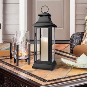 img 3 attached to Serene Spaces Living Black Hurricane Lanterns - Ideal for Home Decor, Parties &amp; Events - Tabletop 🏮 or Hanging Lantern for Indoor &amp; Outdoor Use - Measures 25&#34; Tall and 9.75&#34; Diameter - Clear Glass Panels